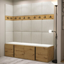 Orion Ii Hallway Set Artisan Oak Shoe Cabinet Hangers White Panels - thumbnail 2