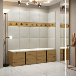 Orion Ii Hallway Set Artisan Oak Shoe Cabinet Hangers White Panels