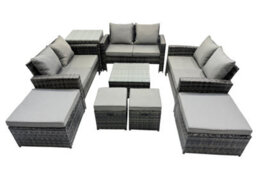 Fimous Pe Rattan Garden Furniture Set Lounge Double Seat Sofa Coffee Table Set With Side Table 4 Stools Dark Grey Mixed - thumbnail 2