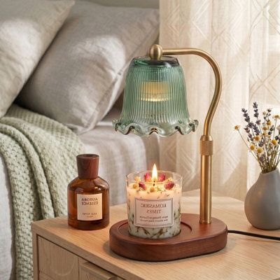 Komore Vintage Flower Green Glass Candle Warmer Lamp Adjustable Height - image 1
