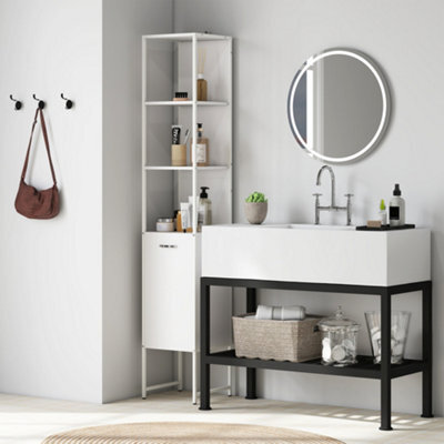 Homcom Tall Bathroom Cabinet With 3 Open Shelves Adjustable Shelf, White - image 1