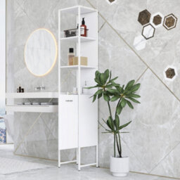Homcom Tall Bathroom Cabinet With 3 Open Shelves Adjustable Shelf, White - thumbnail 9