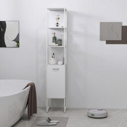Homcom Tall Bathroom Cabinet With 3 Open Shelves Adjustable Shelf, White - thumbnail 8