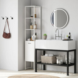 Homcom Tall Bathroom Cabinet With 3 Open Shelves Adjustable Shelf, White - thumbnail 1
