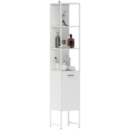 Homcom Tall Bathroom Cabinet With 3 Open Shelves Adjustable Shelf, White - thumbnail 2