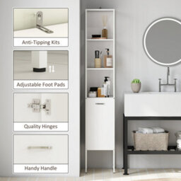 Homcom Tall Bathroom Cabinet With 3 Open Shelves Adjustable Shelf, White - thumbnail 6