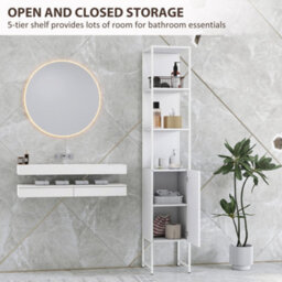 Homcom Tall Bathroom Cabinet With 3 Open Shelves Adjustable Shelf, White - thumbnail 4