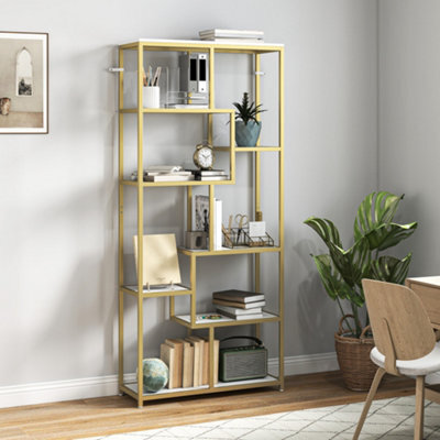 Homcom Modern Bookcase 7-Tier Bookshelf Shelving Unit White Gold Tone - image 1