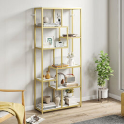 Homcom Modern Bookcase 7-Tier Bookshelf Shelving Unit White Gold Tone - thumbnail 7