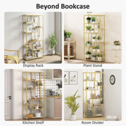 Homcom Modern Bookcase 7-Tier Bookshelf Shelving Unit White Gold Tone - thumbnail 6