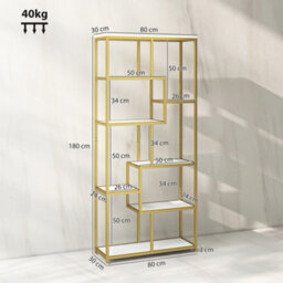 Homcom Modern Bookcase 7-Tier Bookshelf Shelving Unit White Gold Tone - thumbnail 3