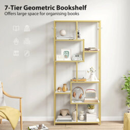Homcom Modern Bookcase 7-Tier Bookshelf Shelving Unit White Gold Tone - thumbnail 4