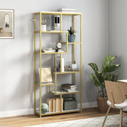 Homcom Modern Bookcase 7-Tier Bookshelf Shelving Unit White Gold Tone