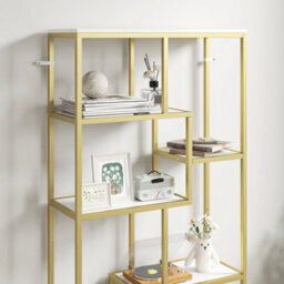 Homcom Modern Bookcase 7-Tier Bookshelf Shelving Unit White Gold Tone - thumbnail 9
