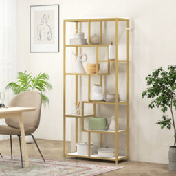 Homcom Modern Bookcase 7-Tier Bookshelf Shelving Unit White Gold Tone - thumbnail 8