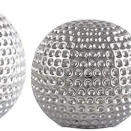 Biznest New Elegant Set Of 3 Titanium Silver Ceramic Dimpled Spheres Ornaments Decorative Look