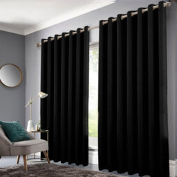 Bedlooms Black Crushed Velvet Curtains Blackout Thermal Insulated Eyelet Curtain (Pair) 66 X 90 Inches With Tie Back Two - thumbnail 2