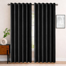 Bedlooms Black Crushed Velvet Curtains Blackout Thermal Insulated Eyelet Curtain (Pair) 66 X 90 Inches With Tie Back Two