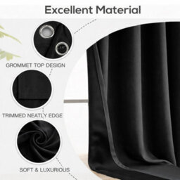 Bedlooms Black Crushed Velvet Curtains Blackout Thermal Insulated Eyelet Curtain (Pair) 66 X 90 Inches With Tie Back Two - thumbnail 5