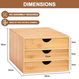 Mantraraj Bamboo Desk Top 3 Drawers Organiser Drawer Box With 3 Closed Drawers Stationary Makeup Storage Unit Cabinet - thumbnail 3