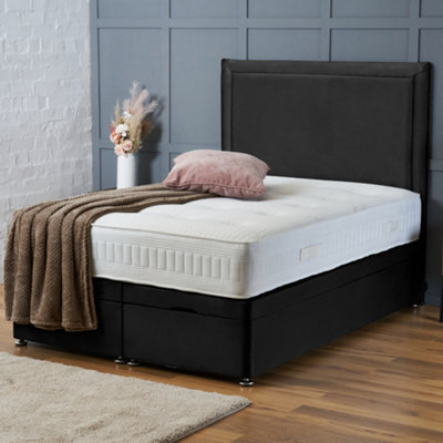 Bsspoke Ottoman Divan Bed In Black Velvet With 54Inch Headboard Orthopaedic Mattress & End Lift Up Storage In All Sizes - image 1