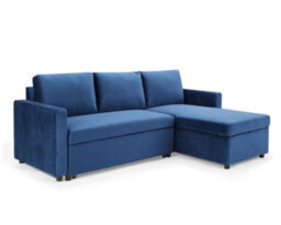 Home Detail Dorset 3 Seater Pull-Out Reversible Chaise Sofa Bed, Blue Velvet