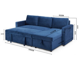 Home Detail Dorset 3 Seater Pull-Out Reversible Chaise Sofa Bed, Blue Velvet - thumbnail 9