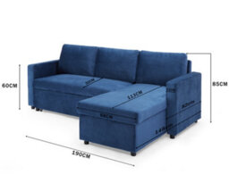 Home Detail Dorset 3 Seater Pull-Out Reversible Chaise Sofa Bed, Blue Velvet - thumbnail 8