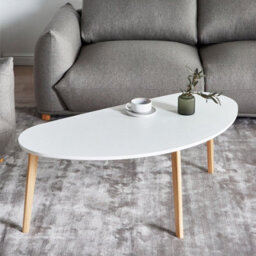 Wyld And Coco Novahome White Laminated Mdf Coffee Table With Pine Legs, Irregular Oversized Shape, W120 X D60 X H45 Cm - thumbnail 2