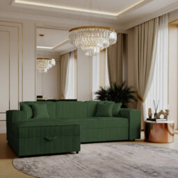 Santos L Corner Sofa Bed For Living Room Chipboard Frame Polyurethane Foam Wave Springs 253X166X79 Cm Green Left