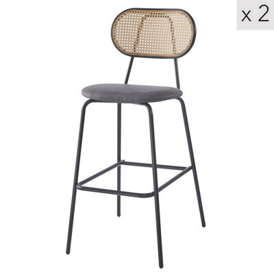 Nordlys Set Of 2 Industrial Bar Stools With Rattan Modern Design Style Dining Room - image 1