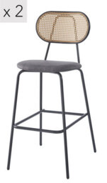 Nordlys Set Of 2 Industrial Bar Stools With Rattan Modern Design Style Dining Room - thumbnail 2
