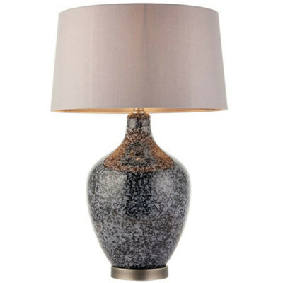 Classic Style Table Lamp Light Black & Grey Speckled Glass & Mink Silk Shade - image 1