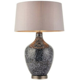 Classic Style Table Lamp Light Black & Grey Speckled Glass & Mink Silk Shade - thumbnail 1