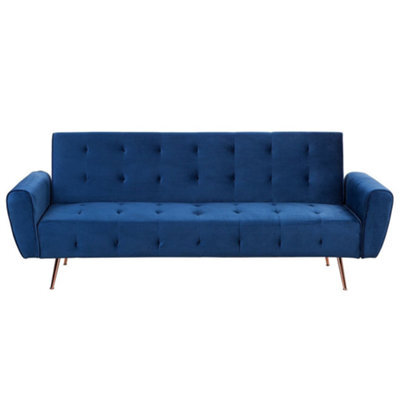 Beliani Sofa Bed 3 Seater Selnes Velvet Navy Blue - image 1