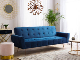 Beliani Sofa Bed 3 Seater Selnes Velvet Navy Blue - thumbnail 2