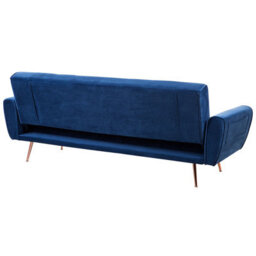 Beliani Sofa Bed 3 Seater Selnes Velvet Navy Blue - thumbnail 4