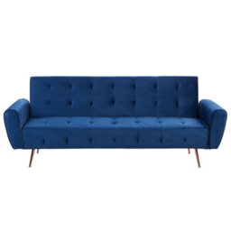 Beliani Sofa Bed 3 Seater Selnes Velvet Navy Blue - thumbnail 1