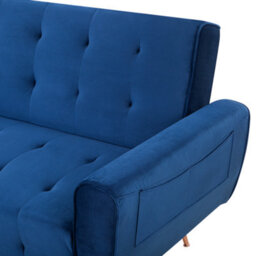 Beliani Sofa Bed 3 Seater Selnes Velvet Navy Blue - thumbnail 6