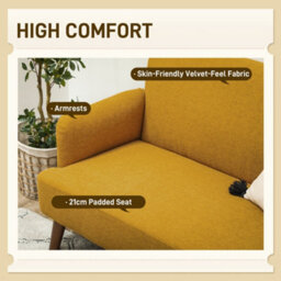 Homcom 2 Seater Sofa With 21Cm Thick Padding And Wood Legs, Yellow - thumbnail 4