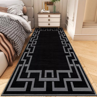 Ameha Nico Black Printed Living Room Rugs Modern Non Slip Extra Large Area Runner Greek Key Style 80 X 300 Cm - image 1