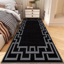Ameha Nico Black Printed Living Room Rugs Modern Non Slip Extra Large Area Runner Greek Key Style 80 X 300 Cm - thumbnail 1