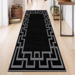 Ameha Nico Black Printed Living Room Rugs Modern Non Slip Extra Large Area Runner Greek Key Style 80 X 300 Cm - thumbnail 4