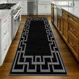 Ameha Nico Black Printed Living Room Rugs Modern Non Slip Extra Large Area Runner Greek Key Style 80 X 300 Cm - thumbnail 3