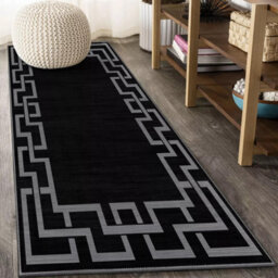 Ameha Nico Black Printed Living Room Rugs Modern Non Slip Extra Large Area Runner Greek Key Style 80 X 300 Cm - thumbnail 2