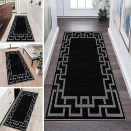 Ameha Nico Black Printed Living Room Rugs Modern Non Slip Extra Large Area Runner Greek Key Style 80 X 300 Cm - thumbnail 7