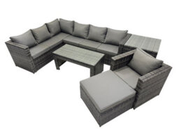 Fimous 6 Pieces Outdoor Pe Rattan Garden Furniture Corner Sofa Oblong Coffee Table Set With Cushions Big Footstool Side Table - thumbnail 1