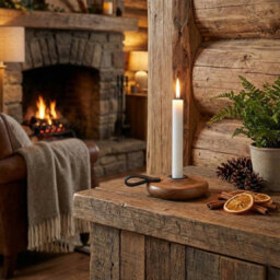 Urbn-Living Urbnliving Wooden Candle Holder With Handle Rustic Natural Light Wood Candlestick Décor - thumbnail 2