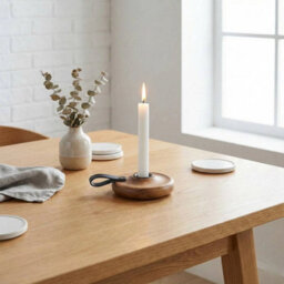 Urbn-Living Urbnliving Wooden Candle Holder With Handle Rustic Natural Light Wood Candlestick Décor - thumbnail 4