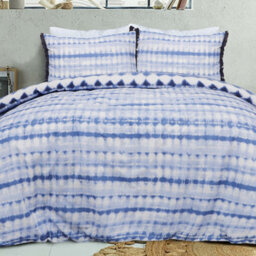Smart Living Luxury Reversible Polycotton Easy Care Bedding Quilt Cover, Textured Duvet Cover Set, Bed Covers - Tiedye Tassel Trim - thumbnail 2